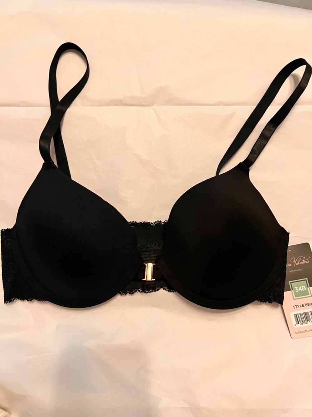 Black Lace-Back T-Shirt Bra with Front Closure